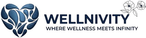 Wellnivity logo with a blue heart shape and text on a transparent background
