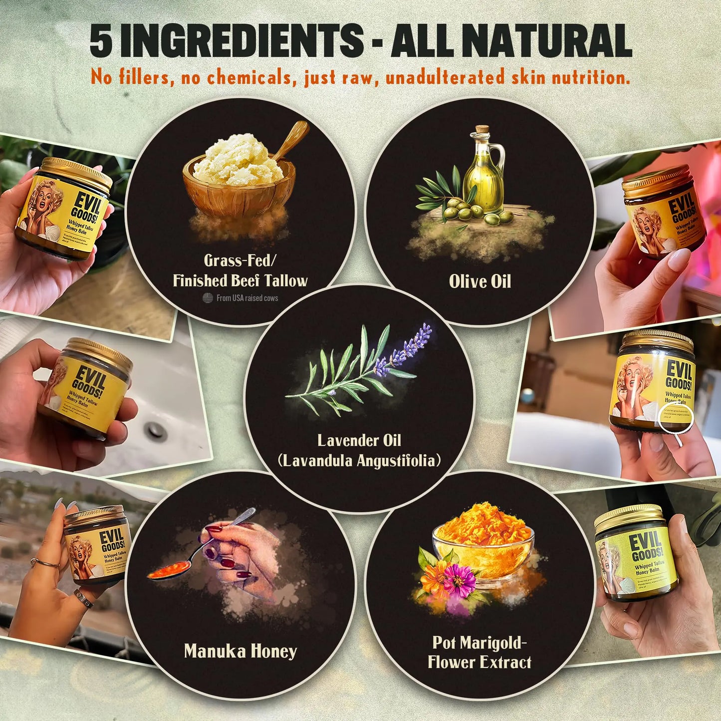 Evil Goods! Whipped Tallow Balm – Face, Body, Lips Multipurpose