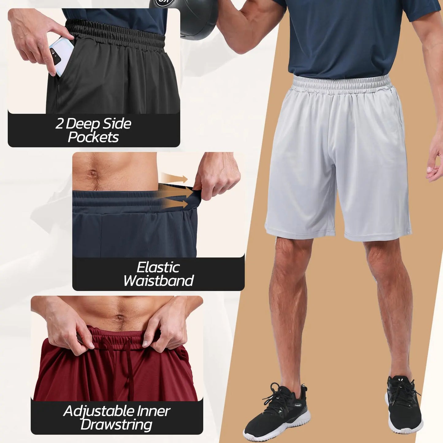 Men's 3-Pack Workout Shorts (L)